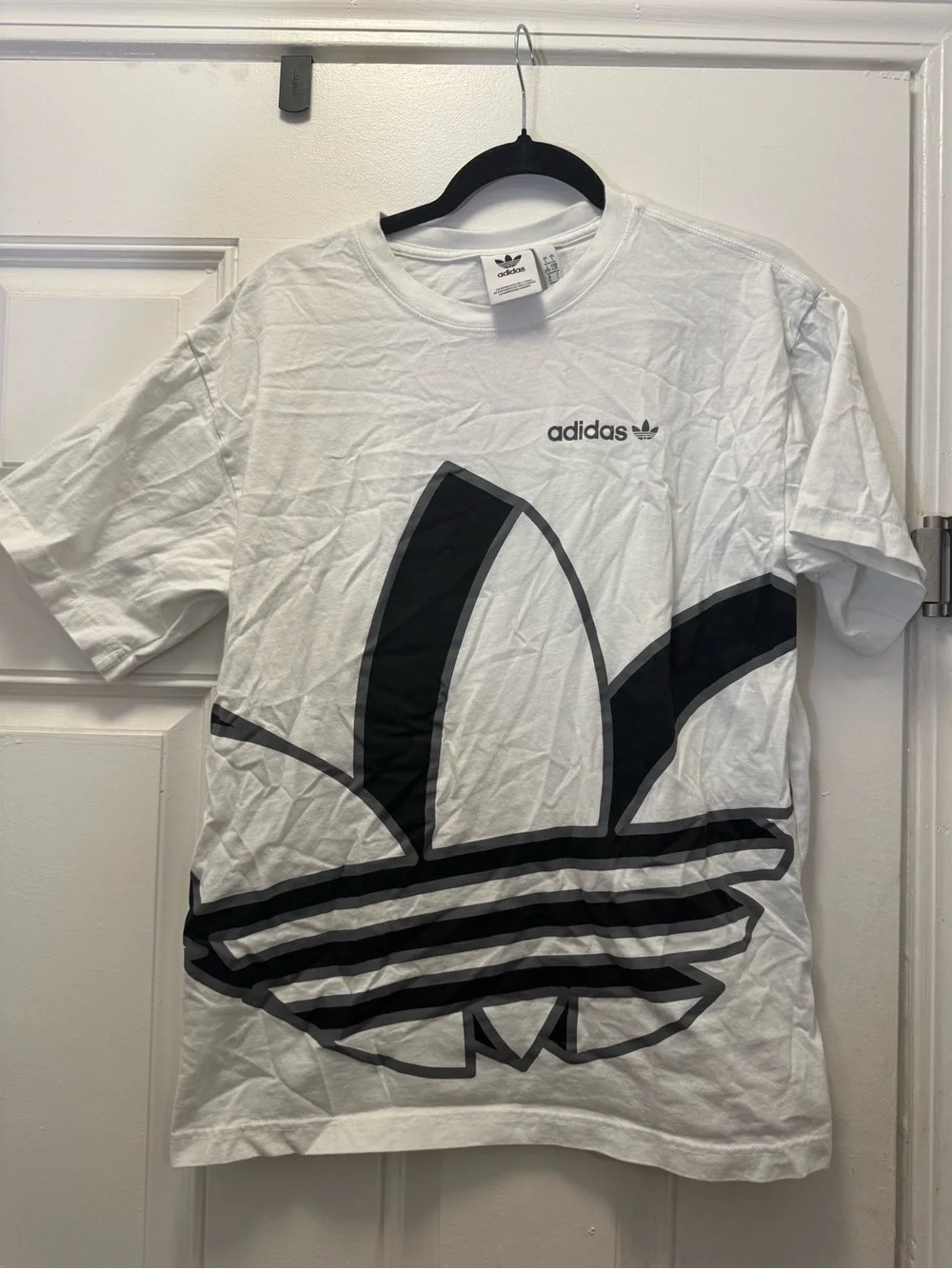 adidas White Tee with Large Black Trefoil Graphic 0006